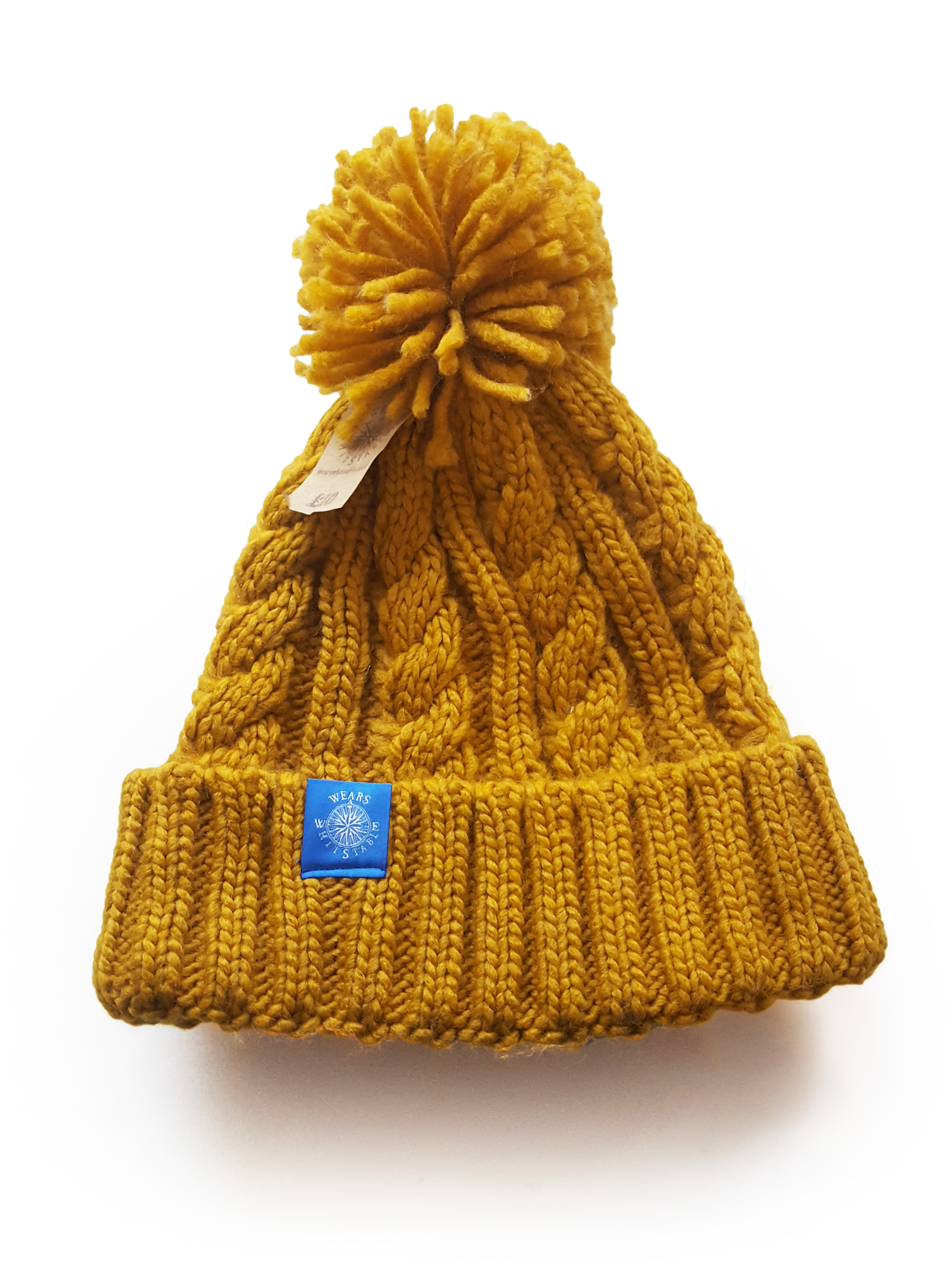 Soft feel Cable Knit Bobble Hat – Mustard – wearswhitstable